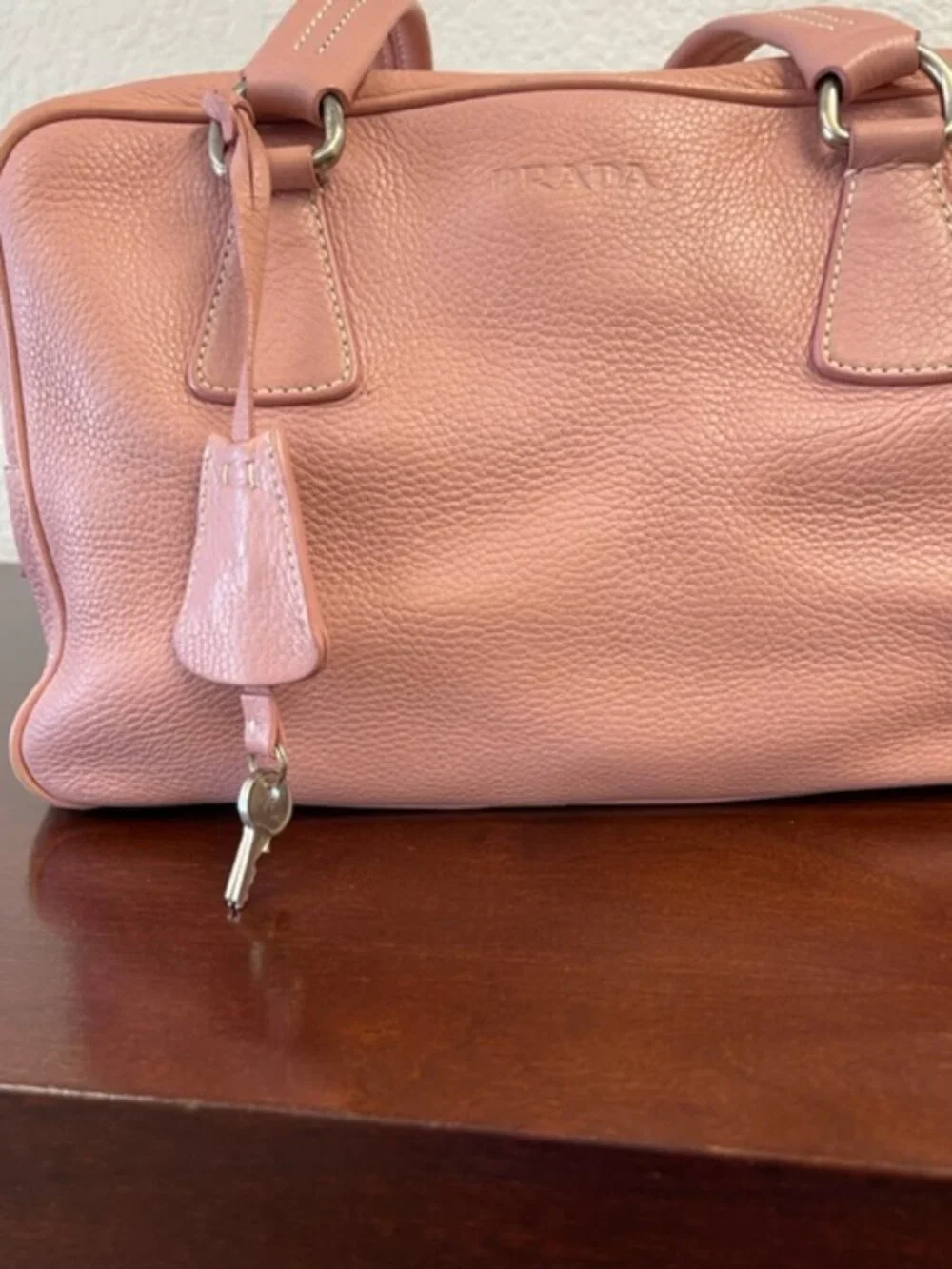 PRADA PINK LEATHER SATCHEL BAG, AUTHENTIC